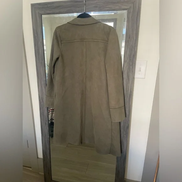 Zara Olive green faux suede trench coat with pockets - Picture 6 of 6
